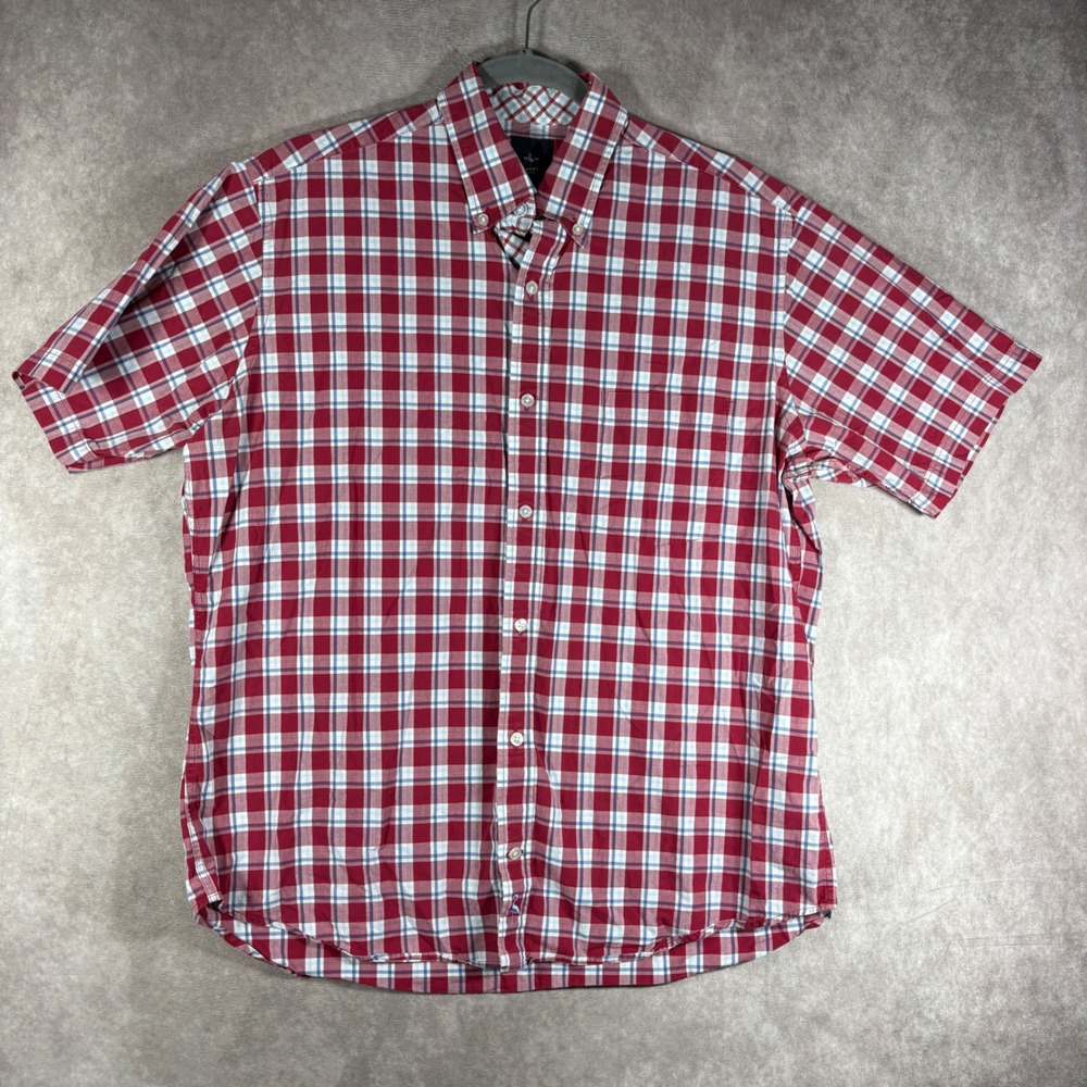 Tailorbyrd Shirt Mens Size Large Red Collection Short Sleeve Plaid Cotton Casual